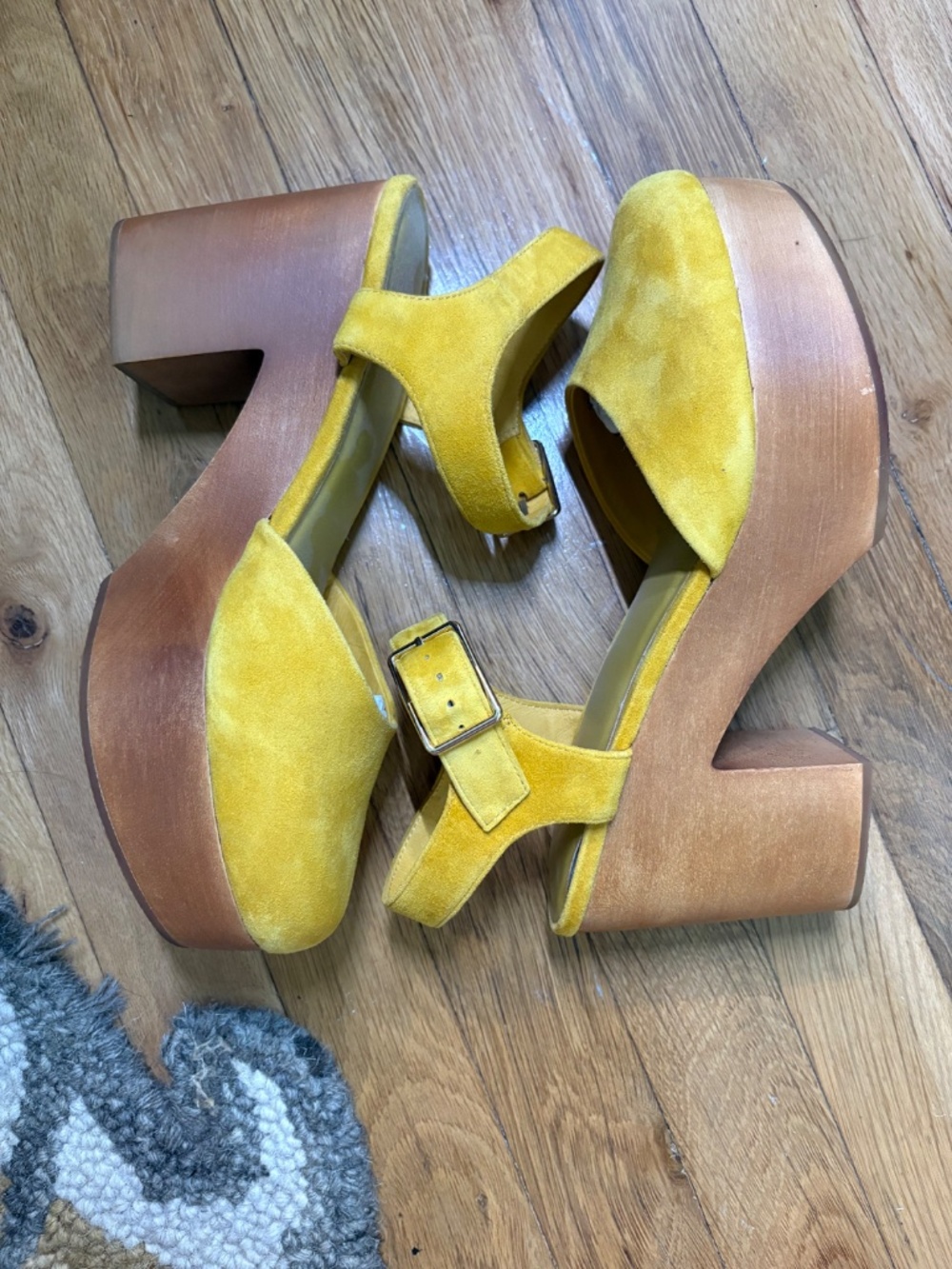 Charlotte Stone Sal Wooden Block Platform Heels in Ochre Yellow Women's US 10 - Picture 7 of 14
